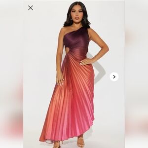 Elegant One-Shoulder Tahiti Ombre Maxi Dress